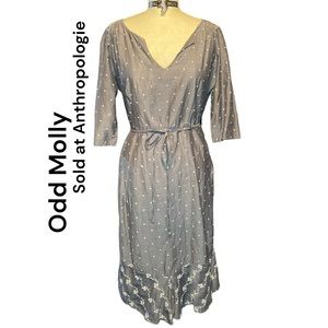 Anthropologie Odd Molly Long Dress Large Lightweight Cotton & Silk Polka Dot